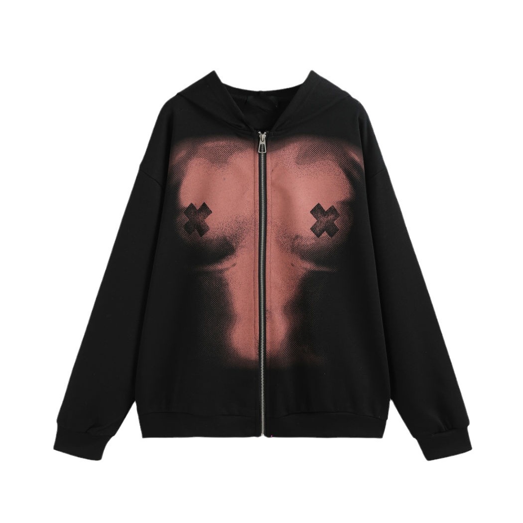 Ανδρικά Ρούχα με Ζακέτα και Φούτερ με Κούκλα, Σχέδιο Street Hip Hop, Χαλαρό Φερμουάρ_voghion.com