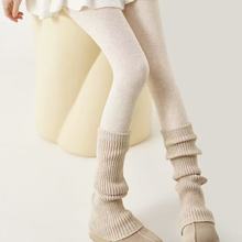 燕麦色连裤袜女秋冬加绒加厚仿羊绒高腰打底裤棉竖条纹微压打底袜