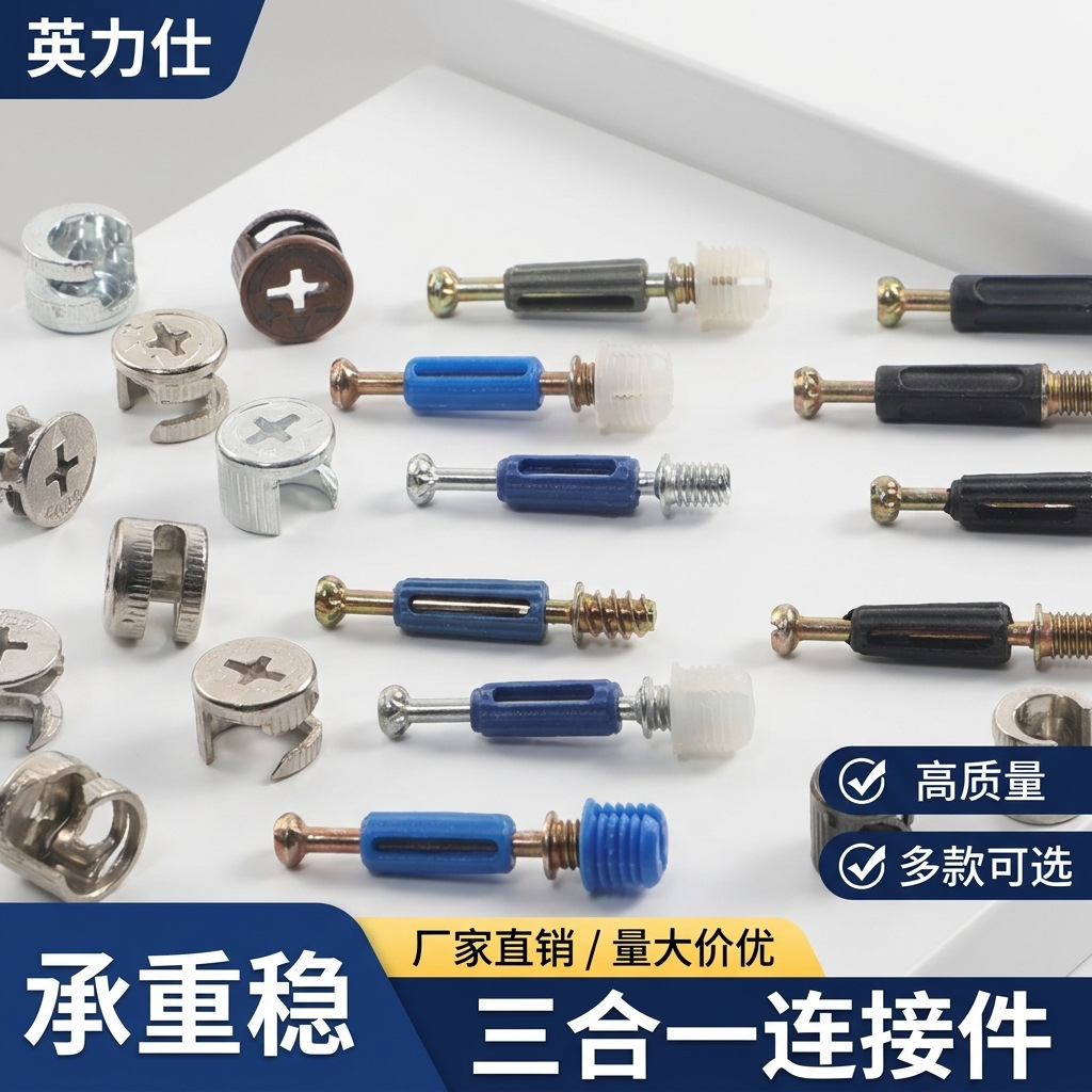 办公家具五金配件偏心轮快装杆橱柜锁扣自攻杆偏心轮三合一连接件