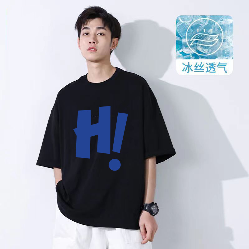 Camiseta de moda de seda de hielo impresa de letras sueltas de cuello redondo camiseta de manga corta de mujeres de verano nueva moda camiseta de hielo universal