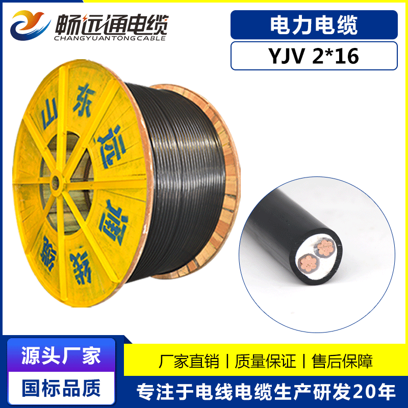 山东远通 国标电力工程铜心电缆YJV2*10平方全紫铜低压电缆