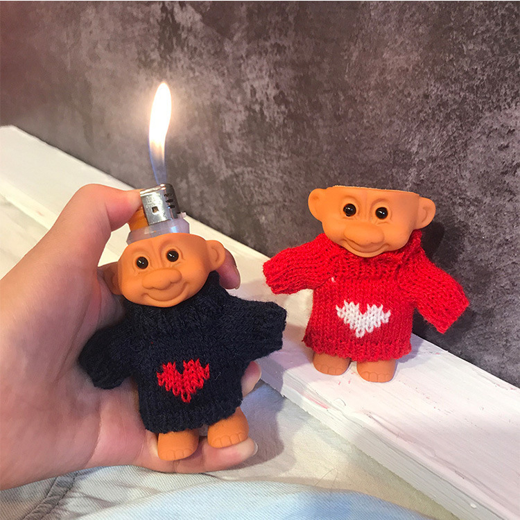 Cross-border cute color sweater troll doll sweet cool girl disco lighter set retro 90 s