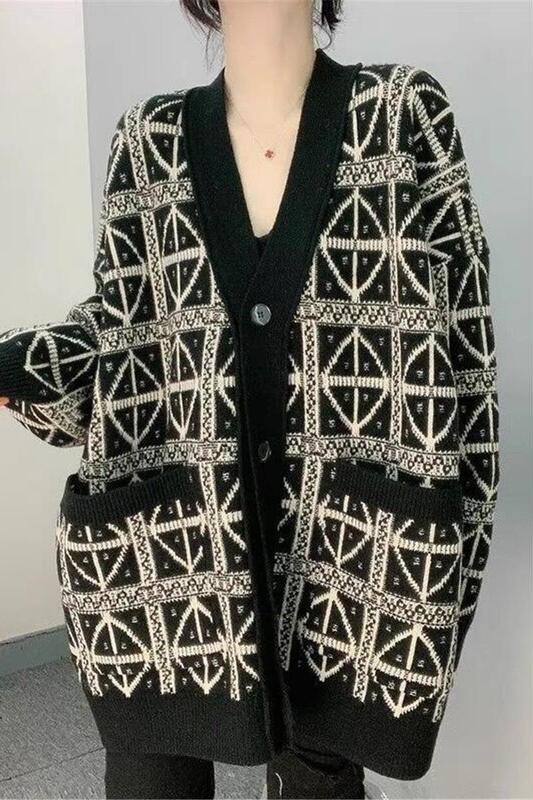 Plus-Size Women's Clothing for Chubby Women, Loose Lazy Style Sweater Cardigan, Knitted Cardigan, Slimming Versatile Top for Autumn