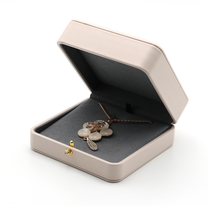 Beige PU cuero caja de joyería caja de anillos caja de collares colgante caja de pendientes caja de broches caja de brazaletes