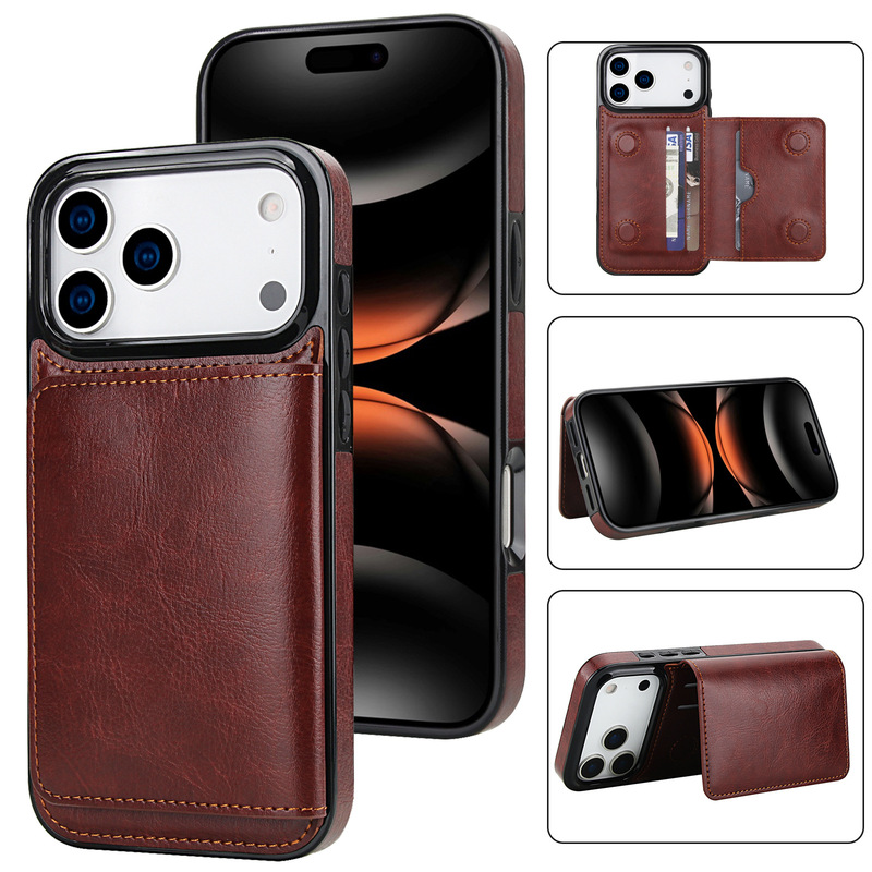 Suitable for Apple iPhone 17 Crazy Horse Pattern Phone Leather Case with Card Holder and Samsung S25 Leather Anti-Drop Protective Case
