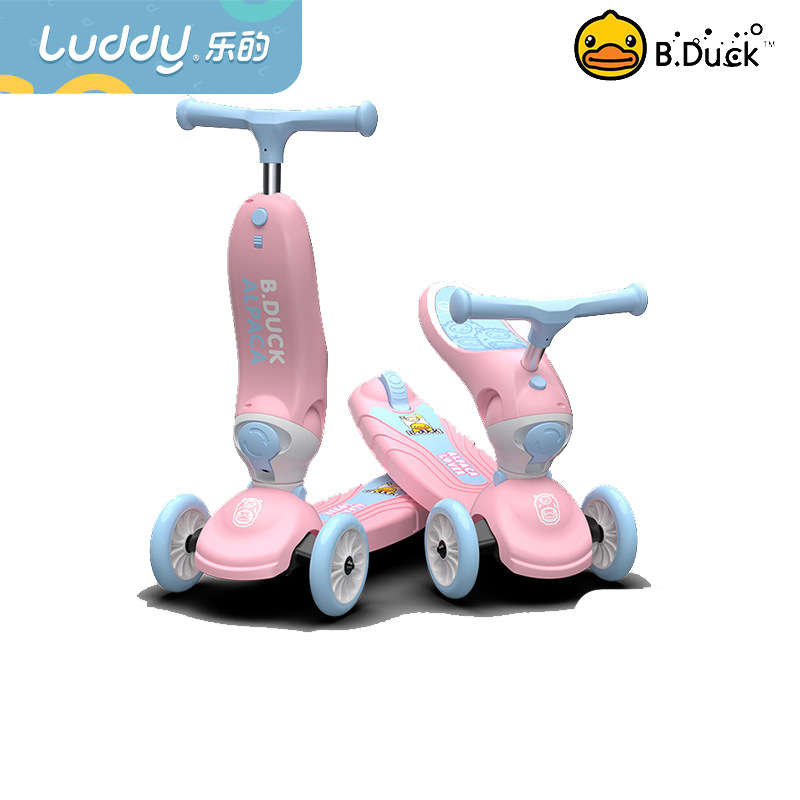 Scooter B. Duck patinillo amarillo para niños de 3 a 6 años de edad anti-rollback con varilla de empuje Scooter multifuncional