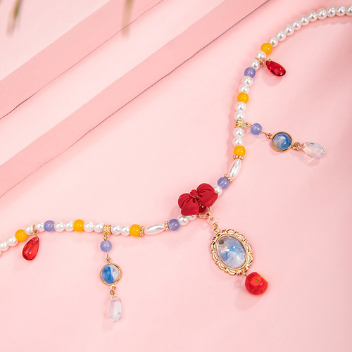 Ancient-style necklace for women, Hanfu-style adornment with snow-white dreams, matching headdress and skirt accessories, retro soft beads, priced at 19.9GF211