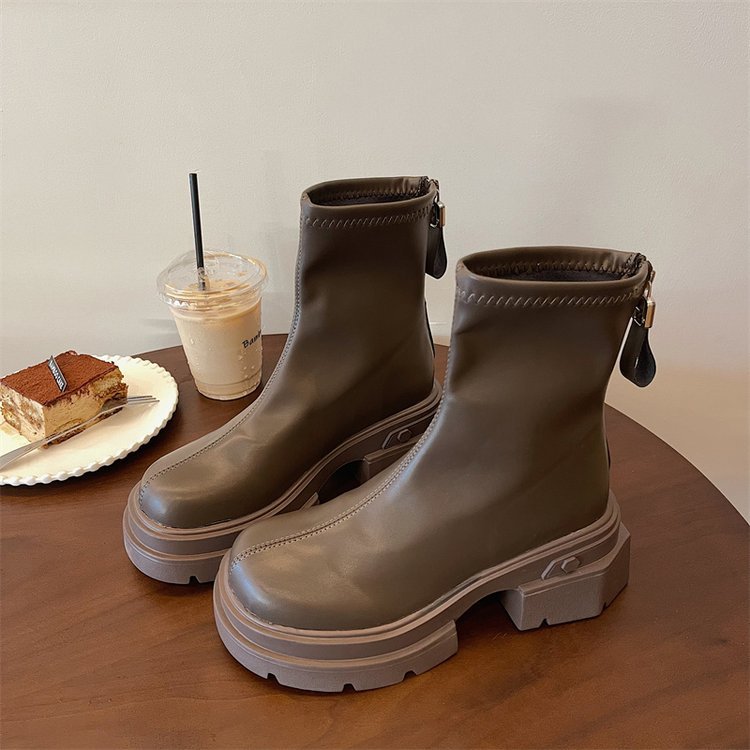 British Style Women’s Ankle Boots With Thick Heel And Back Zipper_voghion.com