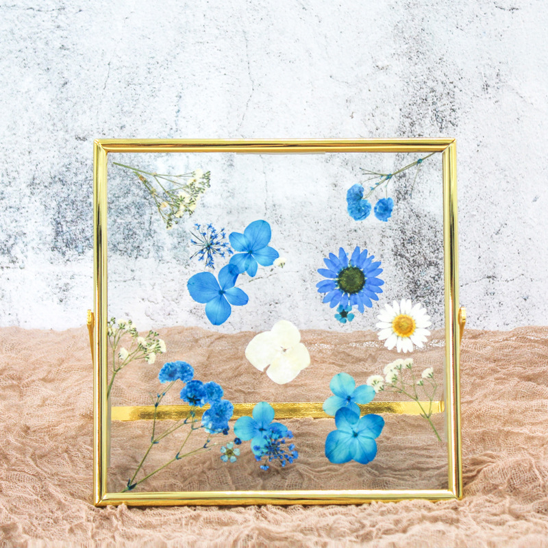 北歐輕奢雙面透明玻璃金屬相框擺台兒童擺件diy正方形亞克力相架