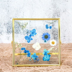 北歐輕奢雙面透明玻璃金屬相框擺台兒童擺件diy正方形亞克力相架