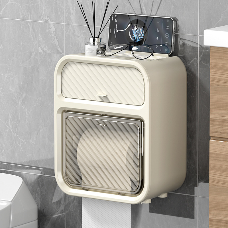 穴なしロール紙箱トイレ棚ティッシュ壁掛け式トイレ防水棚クリエイティブティッシュ箱|undefined