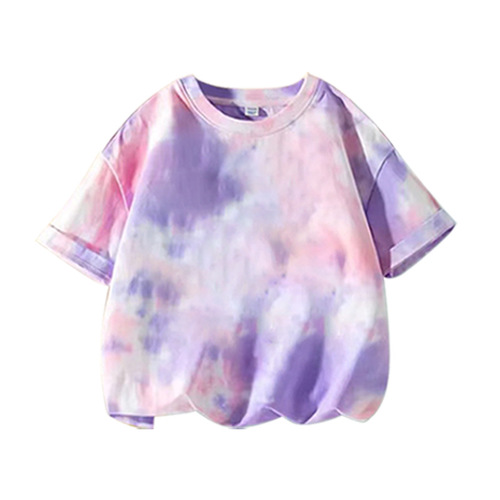 Ice Silk Tie-Dye Children's Short-Sleeve T-Shirt Round Neck Top Light Version 90-160 Size T-shirt 4 Colors for Boys and Girls