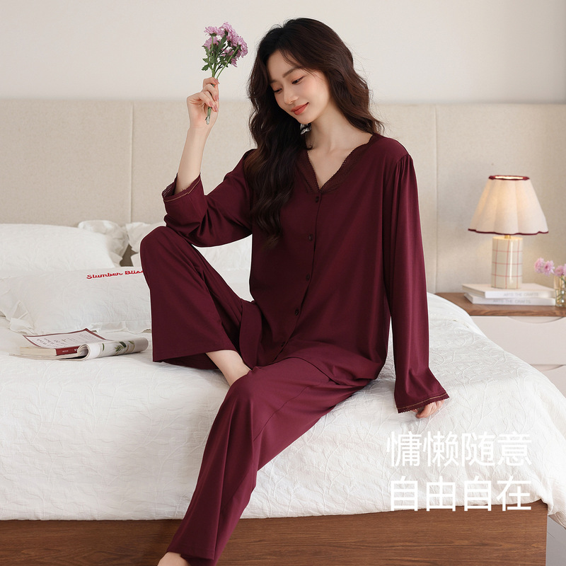 2026 New Women's Pajamas Spring and Autumn Modal Cotton Long Sleeve Soft Solid Color Casual Cardigan Homewear 2026 New Women's Pajamas Spring and Autumn Modal Cotton Long Sleeve Soft Solid Color Casual Cardigan Homewear