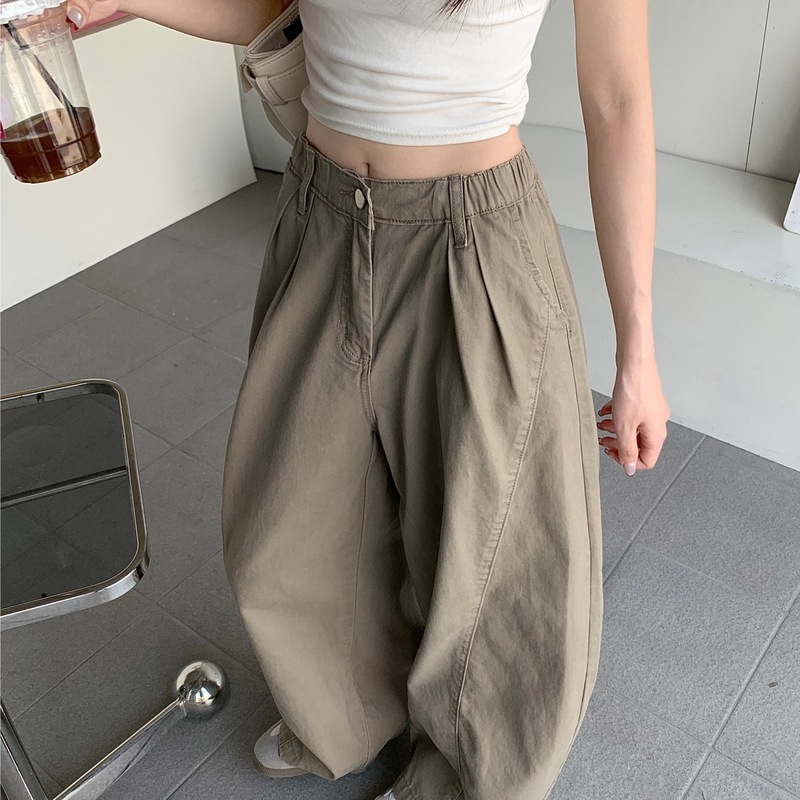 美式复古卡其色弯刀裤做旧牛仔裤女秋季显瘦百搭宽松阔腿外贸代发|undefined
