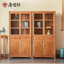 红木家具缅甸花梨带玻璃新中式书柜收纳柜展示柜陈列柜靠墙置物柜