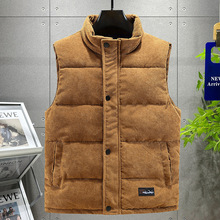 欧洲热销棉马甲男秋冬季宽松背心大码坎肩短款加厚棉上衣马夹印字