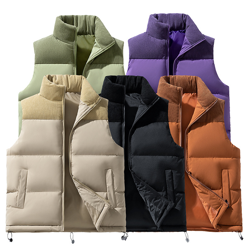 Invierno chaleco de algodón de pluma para hombres otoño y invierno nuevo tipo de chaleco de algodón de cuello vertical chaleco de calentamiento chaleco de cordillero hombro para hombres