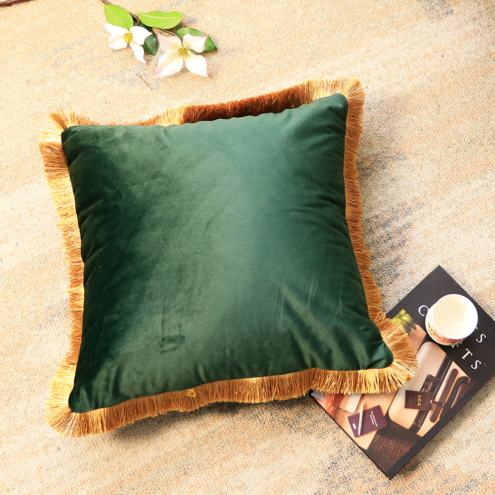 Copricuscino per divano in velluto olandese con bordo in nappa dorata semplice nordico, modello di decorazione per la casa_voghion.com