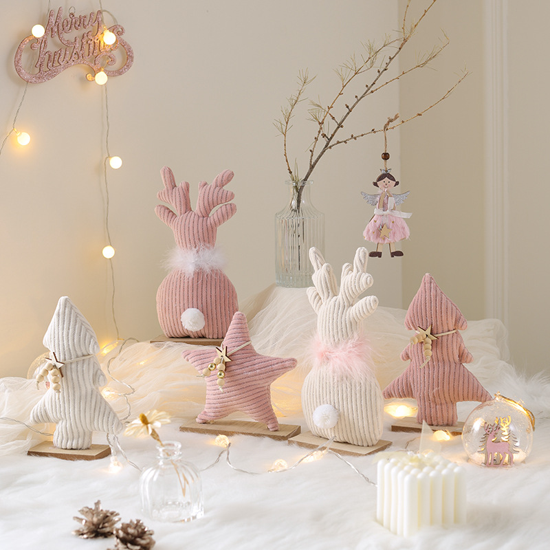Nuevos productos transfronterizos creativos decoraciones de árbol de Navidad rosa blanco pentáculo decoraciones de escritorio de alce decoraciones de Navidad