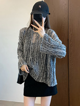 慵懒时髦 羊毛绒毛丰盈有质感宽松显瘦圆领落肩竖条纹毛衣G022009