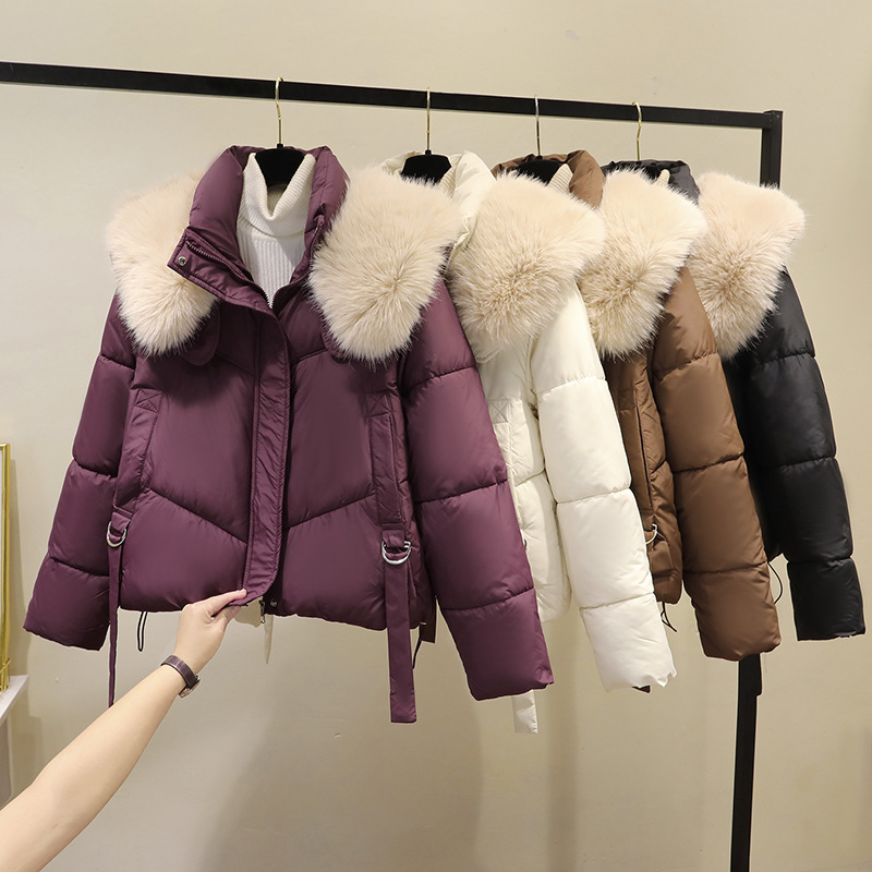 冬新款时尚宽松厚款棉服洋气大毛领羽绒棉服小个子显瘦女棉衣|undefined