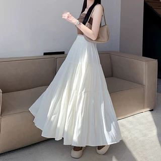 蛋糕裙半身裙女2026新款夏气质高腰显瘦梨形身材a字大摆白色长裙