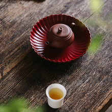 紫砂壺托壺承 瓷釉復古干泡盤儲水茶具配件  菊瓣茶盤