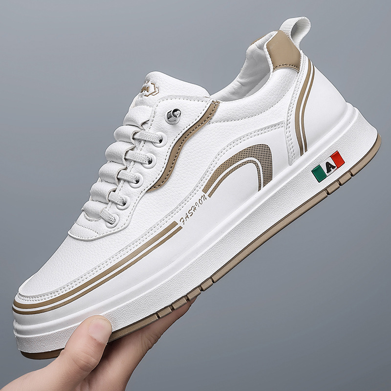 2025 봄 신작 캐주얼 남성 신발, 가죽 표면, 부드러운 밑창, 다용도, 통기성, 청소년 흰색 신발, 운동화, 인기 판매 신발