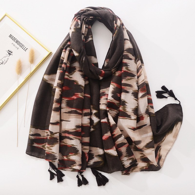Comercio exterior transfronterizo estampado de cebra estampado de leopardo bufanda borla bufanda larga chal de doble uso bufanda de algodón y lino