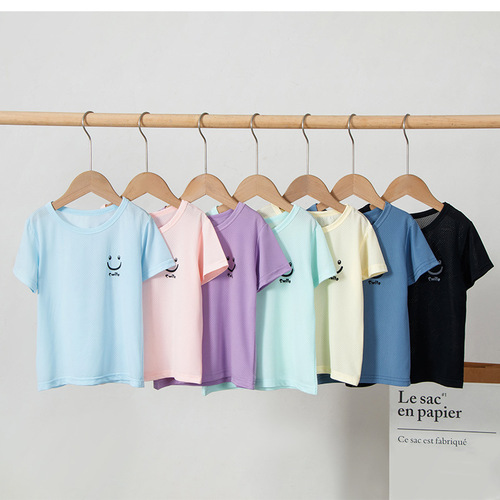 Summer Kids' Ice Silk Short-Sleeve T-Shirts for Boys and Girls, Mesh Running Quick-Dry Sportswear, Crew-Neck Tops—Wholesale for Older Children