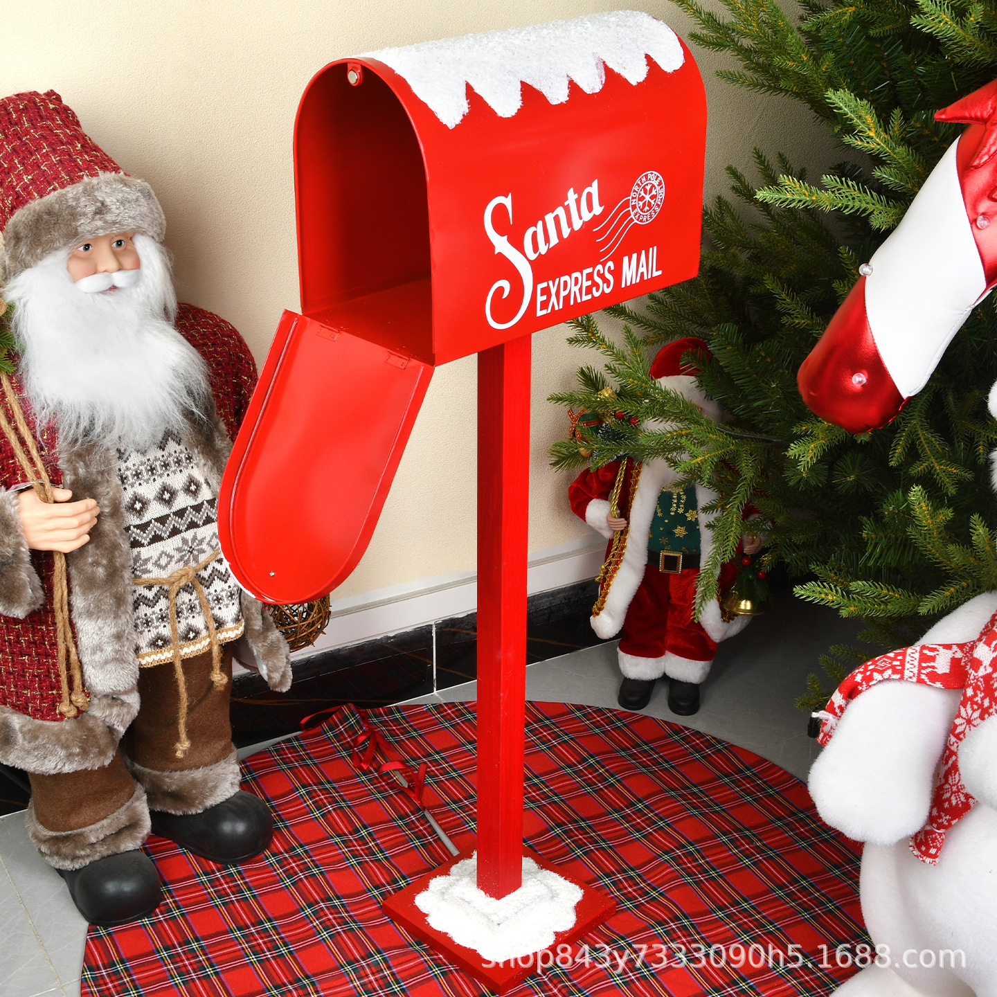 Decoración de Navidad nueva casa de madera caja de correo de hierro forjado trineo con decoración de luces bar café decoración de tiendas