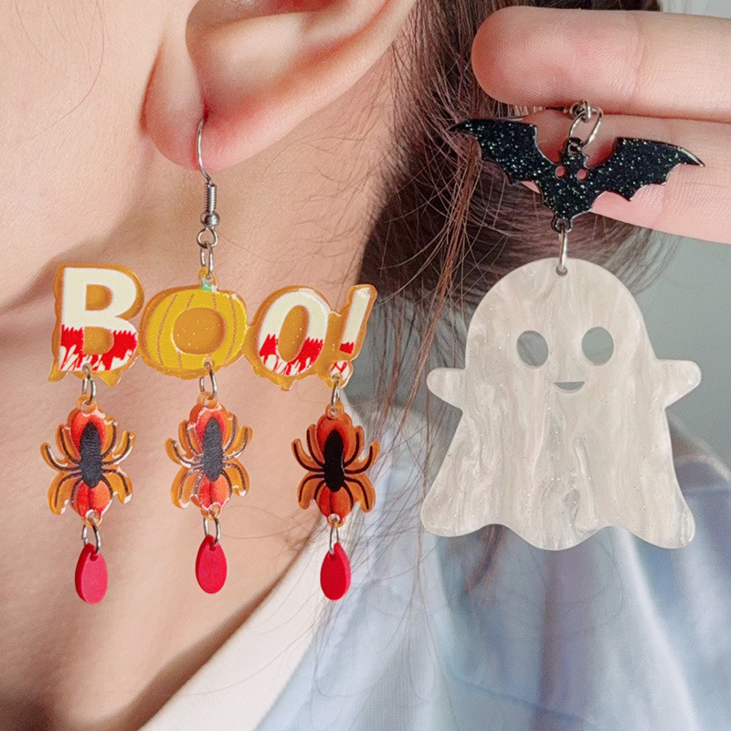 クロスボーダーハロウィン要素クリエイティブイヤリングコントラストカラーゴーストアクリルイヤリングファッショナブルでクールなイヤリングイヤリング女性用|undefined