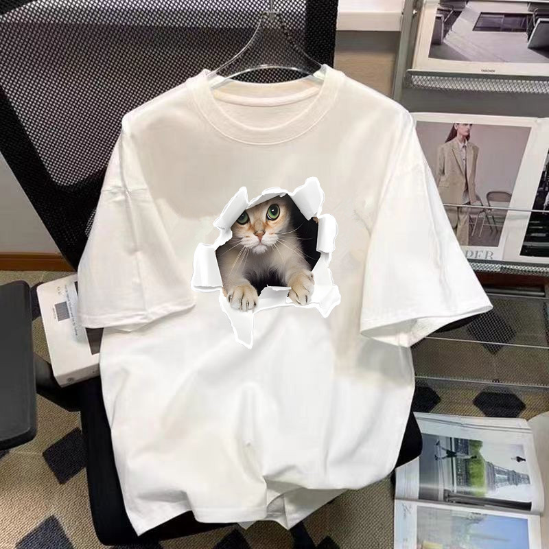 White Short Sleeve-Climbing Cave Cat