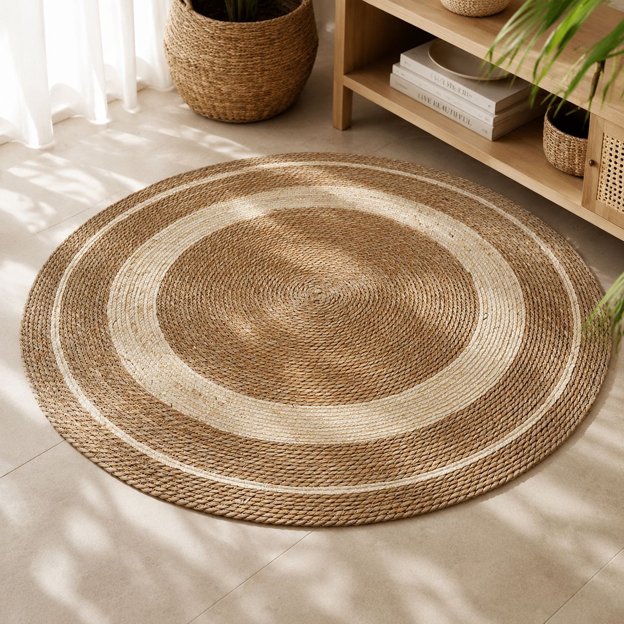 Alfombra Tejida de Espadaña de Paja, Circular, para Sala de Estar y Dormitorio image 4