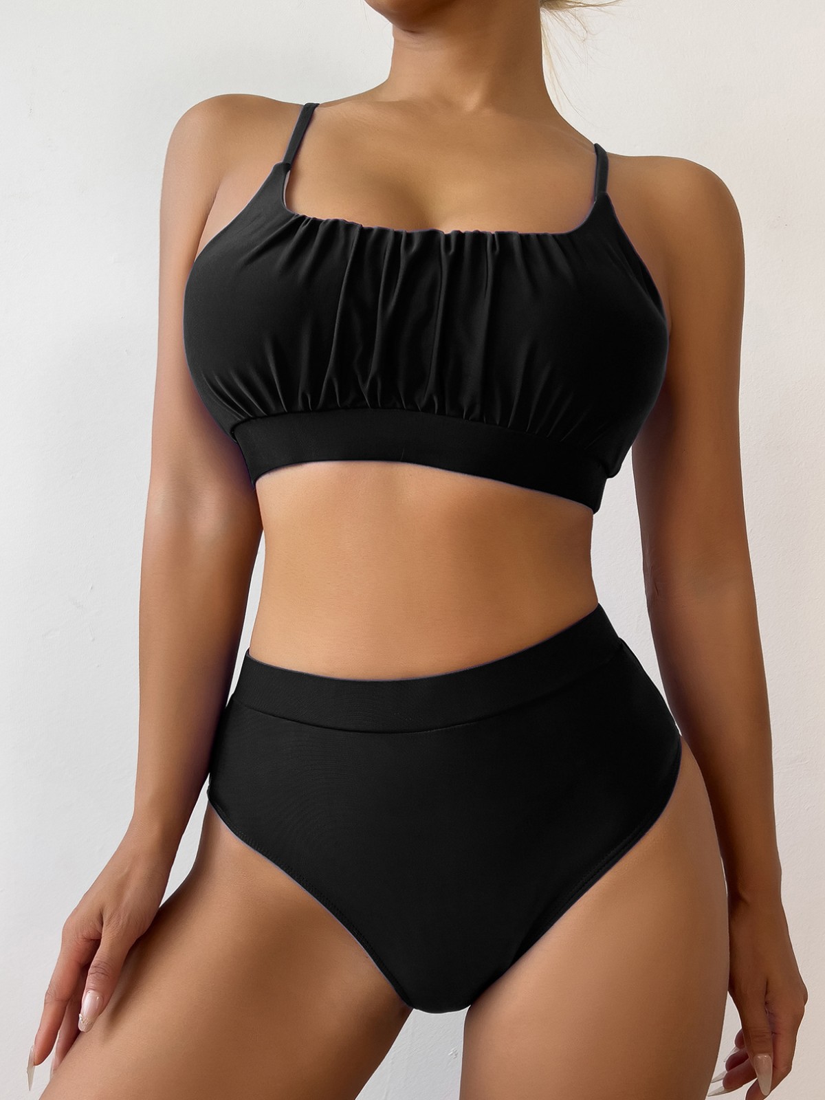Bikini de Dos Piezas de Talle Alto de Poliéster de Alta Elasticidad para Natación image 3