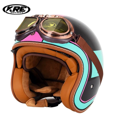Motosiklet kaskı (dəbilqə) women summer helmet 3/4 retro - black-and-blue-phantom-with-goggles-s