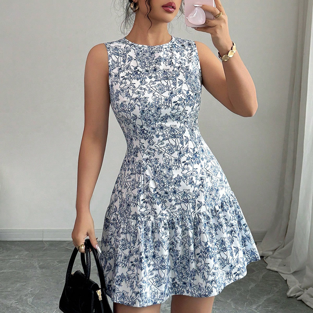 Women's Clothing Floral Print Sundress For Women Sleeveless Retro Vacation Style Short Dress European And American Style_ecoleips.com
