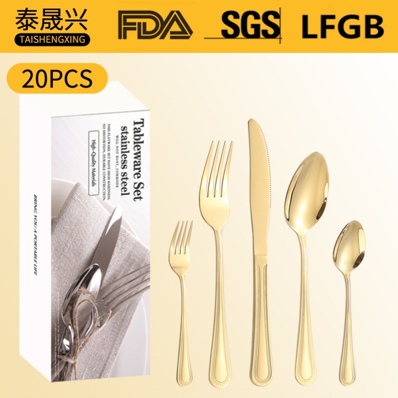 Productos de venta caliente transfronteriza cubiertos de acero inoxidable 20 / 30 juegos de doble línea 5 juegos de piezas principales cuchillo de filete de comida occidental tenedor cuchara set