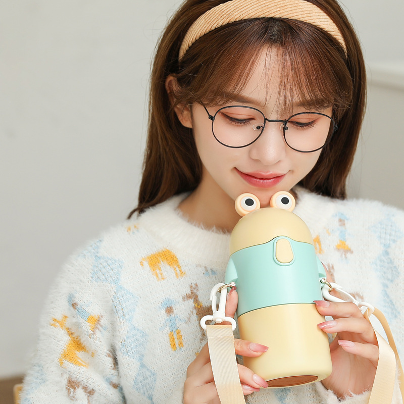 Nuevos niños de la rana del príncipe los taza vacío 316 paja Acero inoxidable agua crossbody Correa estudiante hervidor agua