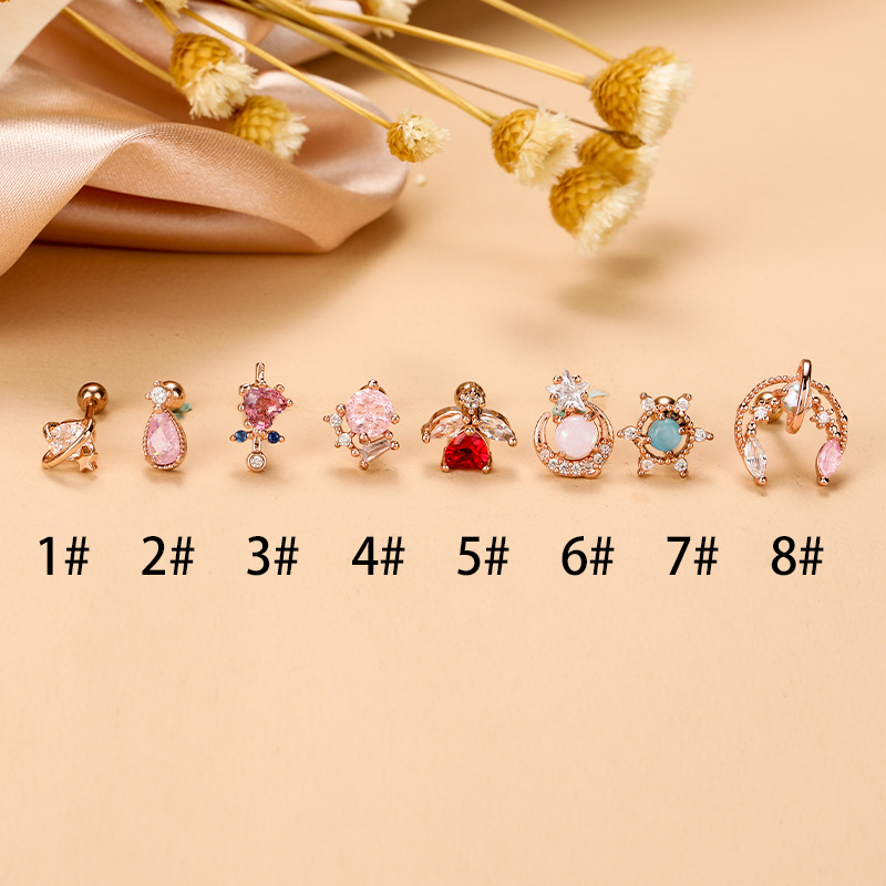 Fashion Star Heart Shape Stainless Steel Copper Plating Inlay Zircon Ear Studs 1 Piece display picture 2