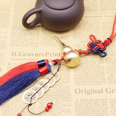 Car pendant pure copper gourd opening real copper five Emperor money up and down opening car decoration pendant travel (Car hanging) - arrange-the-five-emperors-copper-gourd-large-red-and-blue