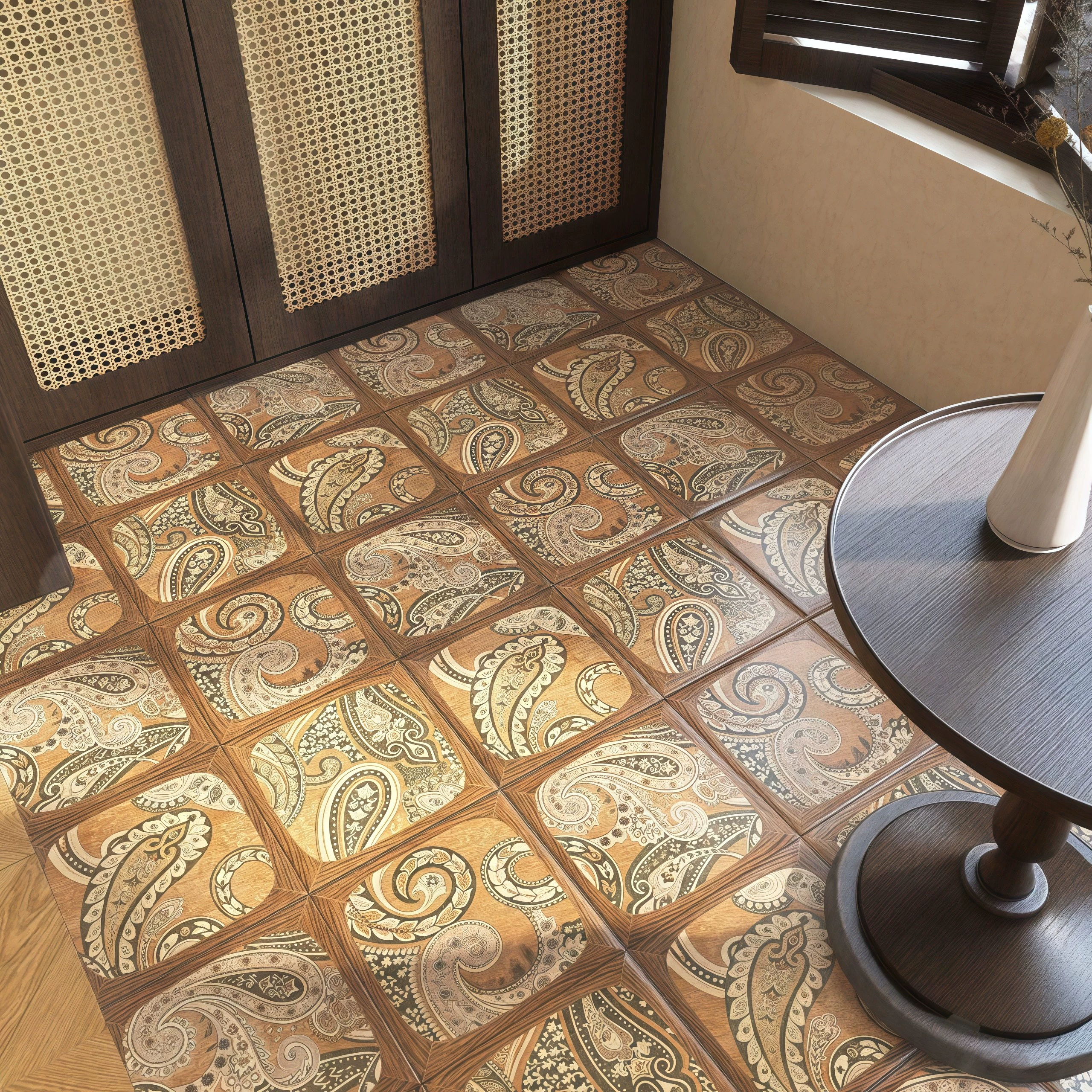 Французская цветочная плитка в стиле ретро, ​​плитка под дерево, теплая карамельная цветочная плитка, ванная комната, туалет, кабинет, гостиная, полностью керамическая напольная плитка.