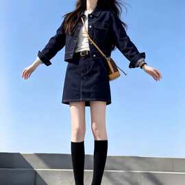 小个子套装女2026秋冬新款时髦洋气牛仔外套短裙两件套潮