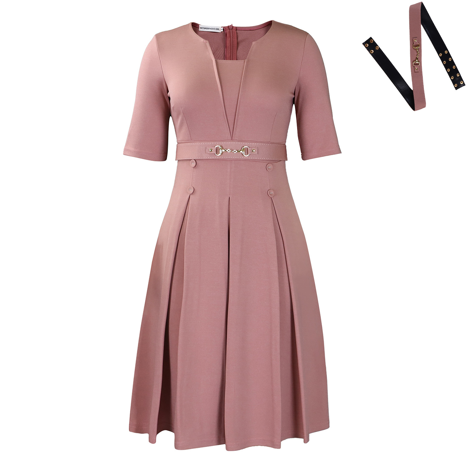 Women's Summer Elegant Short-Sleeve Solid Color Office Dress