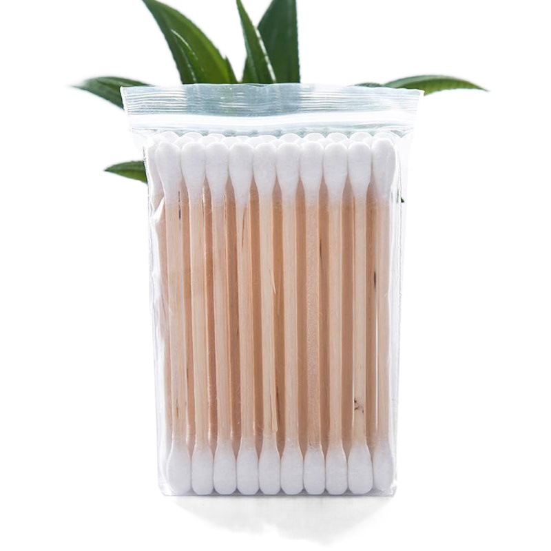 Hisopo de algodón sanitario/palillo de madera de doble cabeza hisopo de algodón desechable sanitario palillo cosmético 1440 bolsas/caja