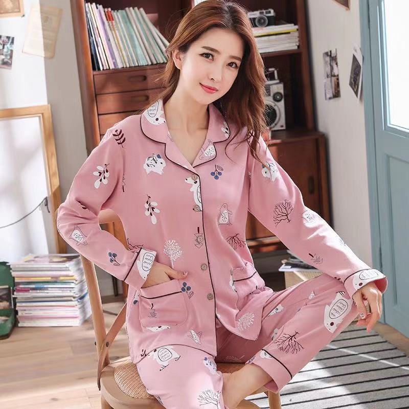 Pijamas de algodón para mujer Primavera y otoño de manga larga de invierno más pijamas de tamaño verano traje de mujer homewear se puede usar fuera