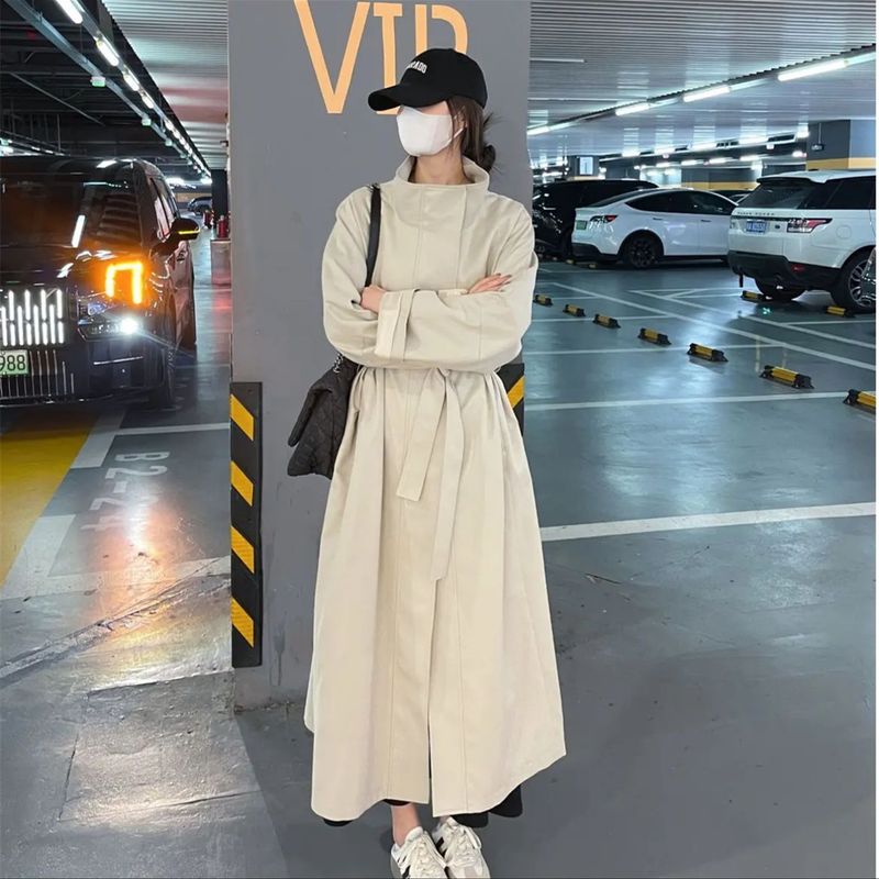 韩系慵懒风垂感宽松风衣外套女秋季新款感休闲长款大衣潮|undefined