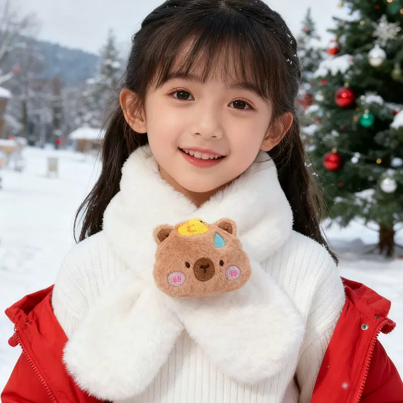 2024新款儿童围巾秋冬季毛绒亲子樱桃可爱加厚卡通仿兔毛宝宝围脖
