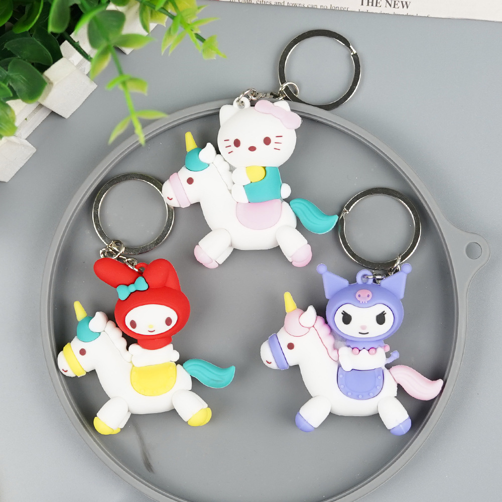 Cute Horse Riding Sanrio Keychain Doll Pendant Kuromi Sanrio Keychain Doll Glue Small Animal