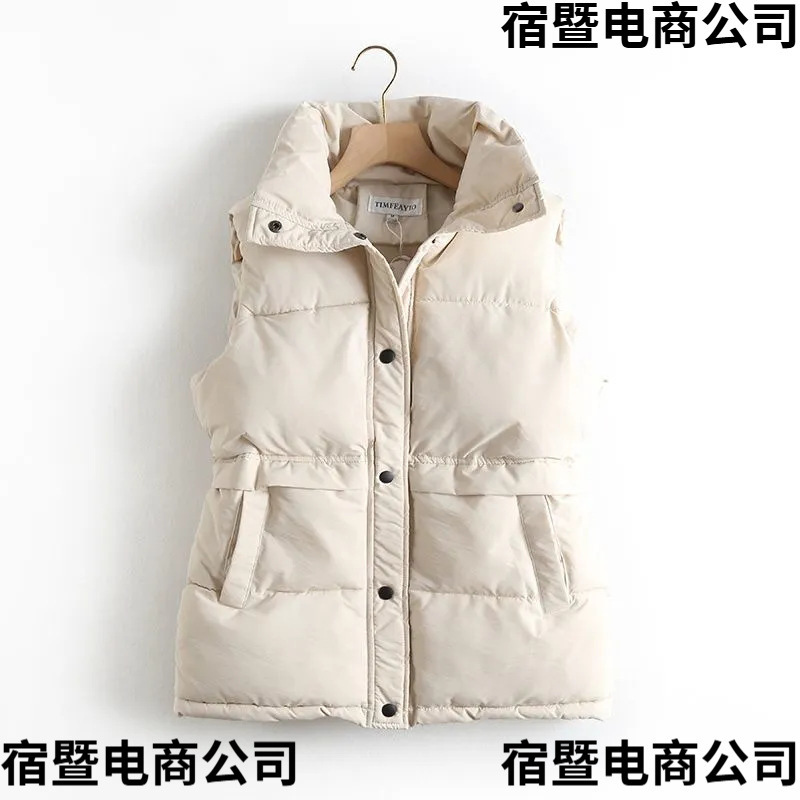 Cotton Vest Women's Cardigan Short Style Autumn and Winter New Korean Style down Cotton Jacket Loose Versatile Coat Stand Collar Vest